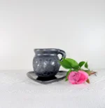 Black Clay Mug and Saucer Handmade in Mexico - Image 2