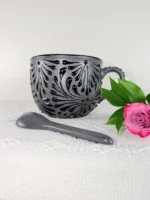 Black Talavera Style Mug and Spoon - Image 4