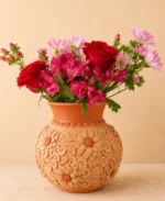 Clay Embroidered Clay Vase Handcrafted in Oaxaca