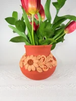 Clay Floral Vase Handamade in Oaxaca - Image 3