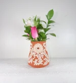 Clay Terracota Vase with White Filigrana Flowers Handmade in Mexico - Image 2