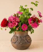Embroidered Smoked Clay Vase Handmade in Oaxaca