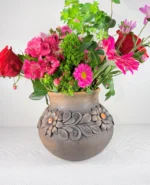 Embroidered Smoked Clay Vase Handmade in Oaxaca - Image 2