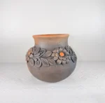 Embroidered Smoked Clay Vase Handmade in Oaxaca - Image 5
