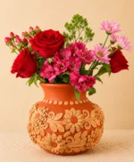 Handmade Clay Flower Vase from Oaxaca Mexico