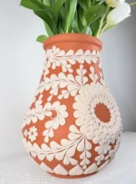 Handmade Clay Flower Vase made in Mexico - Image 3