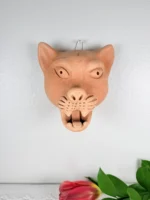 Handmade Clay Jaguar Hanging Mask - Image 3
