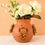 Handmade Metepec Clay Vase Mexican Barro Vase