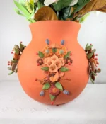 Handmade Metepec Clay Vase Mexican Barro Vase - Image 2