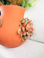 Handmade Metepec Clay Vase Mexican Barro Vase - Image 3