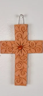Mexico Handmade Clay Hanging Cross - Image 3