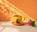 Monarch Butterfly Clay Mug and Saucer from Michoacan