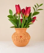 Natural Embroidered Clay Small Vase