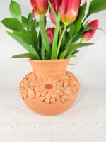 Natural Embroidered Clay Small Vase - Image 2