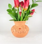 Oaxaca Embroidered Clay Vase Handmade in Mexico - Image 2