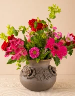 Oaxaca Smoked Clay Vase with Flowers