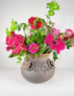 Oaxaca Smoked Clay Vase with Flowers - Image 2