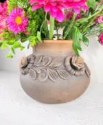 Oaxaca Smoked Clay Vase with Flowers - Image 3