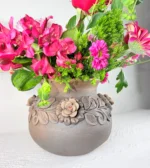 Oaxaca Smoked Clay Vase with Flowers - Image 4
