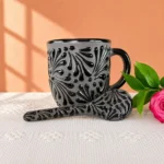 Talavera Style Black Mug with Spoon