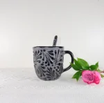 Talavera Style Black Mug with Spoon - Image 2