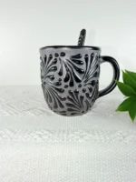 Talavera Style Black Mug with Spoon - Image 3
