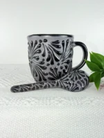 Talavera Style Black Mug with Spoon - Image 4