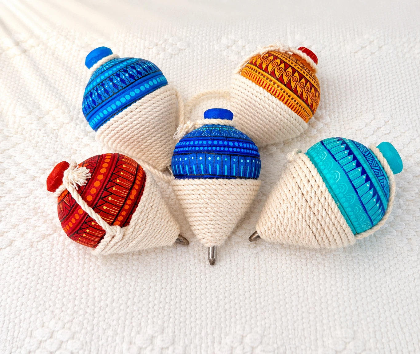 Teal Wooden Handpainted Trompo 01 Hand-Painted & Hand-Carved Mexican Trompo | Traditional Wooden Toy from Oaxaca - Image 1