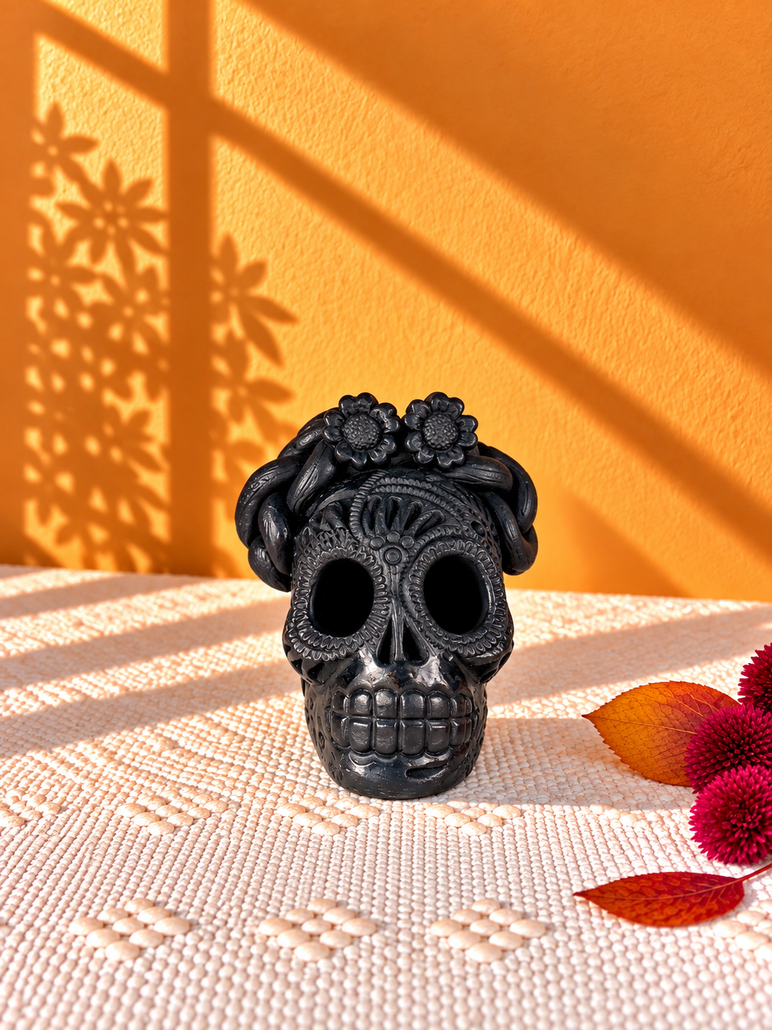 0D9F3EA3-5553-4230-B043-3D906C51324F Handmade Barro Negro Skull | Oaxacan Black Clay Folk Art | Craneo Barro Negro - Image 1