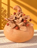 Handmade Oaxaca Clay Pumpkin with Birds & Flowers | Mexican Folk Art