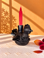 Handmade Barro Negro Hen Candleholder | Oaxacan Black Clay Folk Art