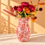 Talavera Style Vase in Terracota, Mexican Ceramic Vase