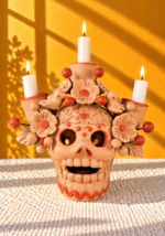 Handmade Oaxaca Clay Skull Candleholder & Luminaria | Mexican Folk Art