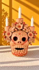 Handmade Oaxaca Clay Skull Candleholder & Luminaria | Mexican Folk Art