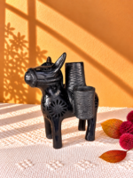 Handmade Barro Negro Donkey Candleholder | Oaxacan Black Clay Folk Art