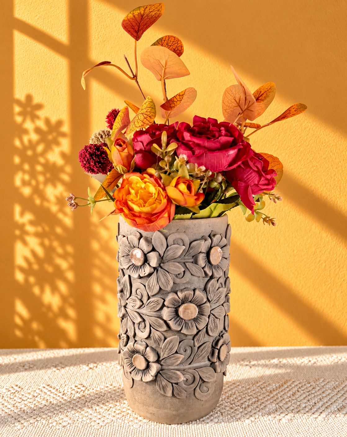 7211DA30-F45E-4868-8E2D-A8581D9895EA Handmade Smoked Clay Cylinder Vase from Mexico - Image 1