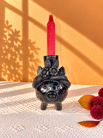 Handmade Barro Negro Piggy Candleholder | Oaxacan Black Clay Folk Art