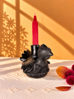 Handmade Barro Negro Hen Candleholder | Oaxacan Black Clay Folk Art