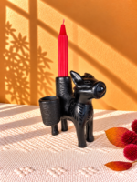 Handmade Barro Negro Donkey Candleholder | Oaxacan Black Clay Folk Art