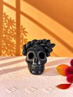 Handmade Barro Negro Skull | Oaxacan Black Clay Folk Art | Craneo Barro Negro