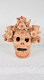 Handmade Oaxaca Clay Skull Candleholder & Luminaria | Mexican Folk Art - Image 4