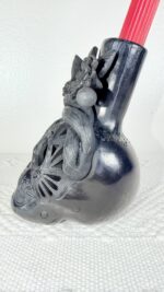 Handmade Barro Negro Skull Candleholder | Oaxacan Black Clay Folk Art - Image 3