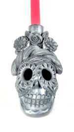Handmade Barro Negro Skull Candleholder | Oaxacan Black Clay Folk Art - Image 2